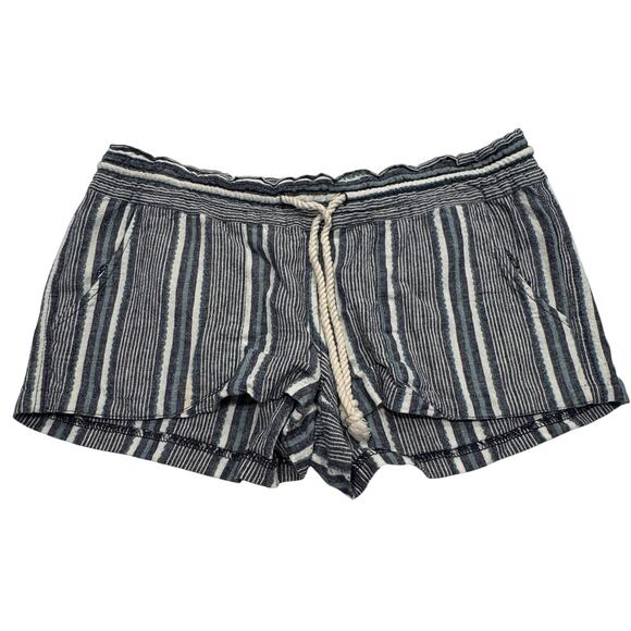 Roxy Oceanside Linen Blend Shorts Size 10 Dress Blues Cherokee Stripe Drawstring - Picture 3 of 11